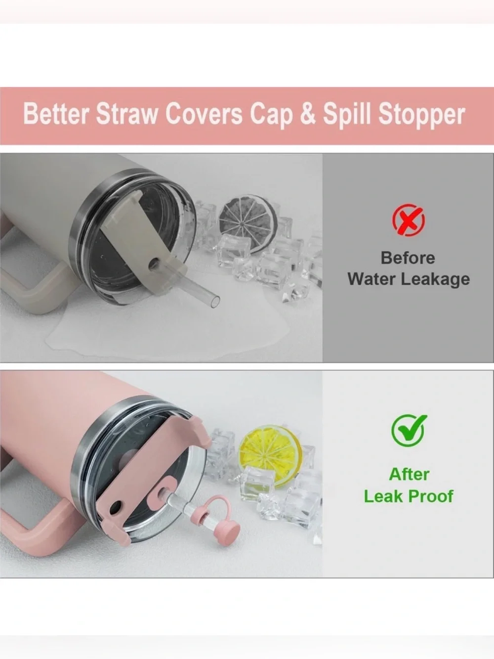 5for$10 Pink Straw Cover Spill Stopper Set Stanley Cup Quencher H1.0 Accessories
